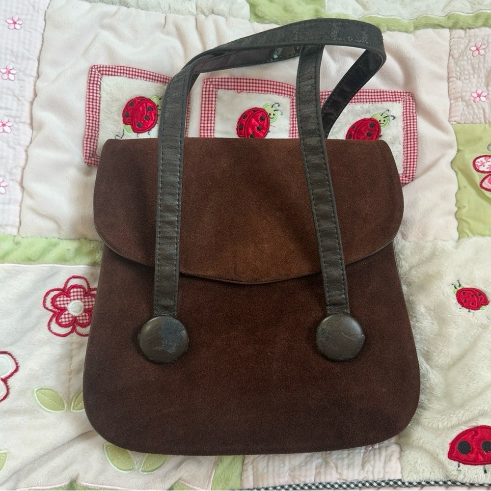 Sweetest brown suede and faux leather handbag
